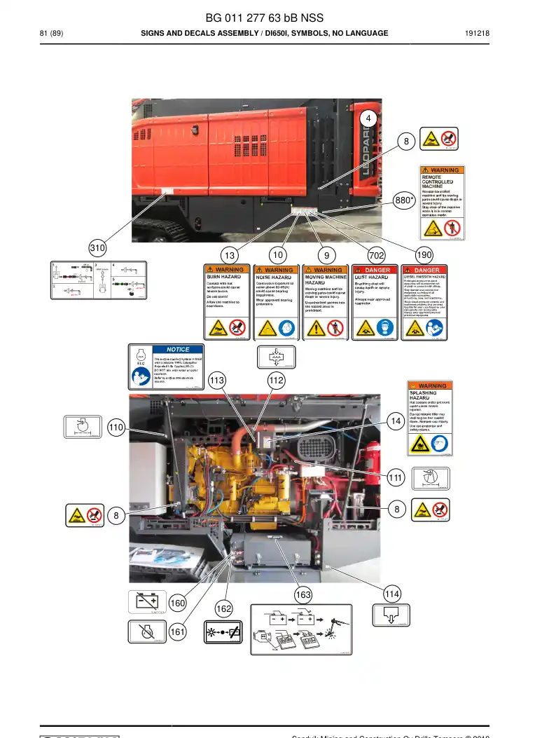 BG01127763b BG 011 277 63b Signs And Decals Assembly - Sandvik Technical Drawing