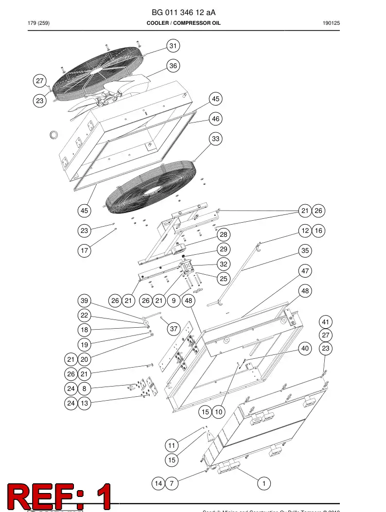 BG01134625a BG 011 346 25a Cooler, Oil - Sandvik Technical Drawing