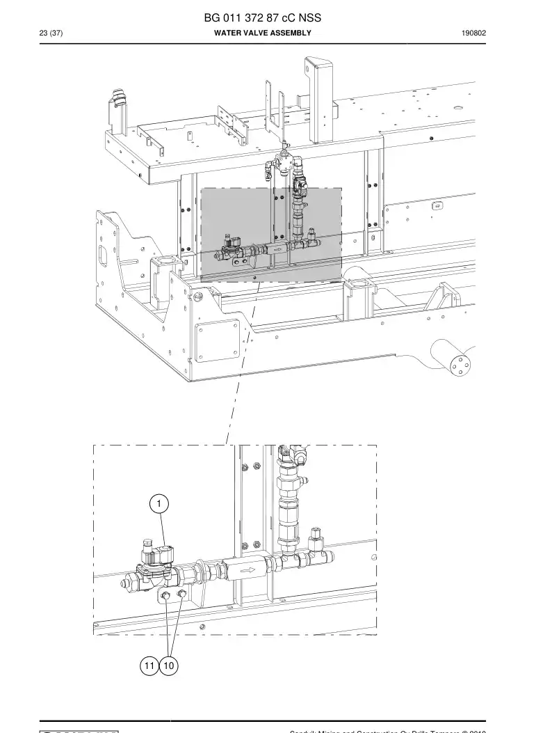BG01137287c BG 011 372 87c Water Valve Assembly - Sandvik Technical Drawing