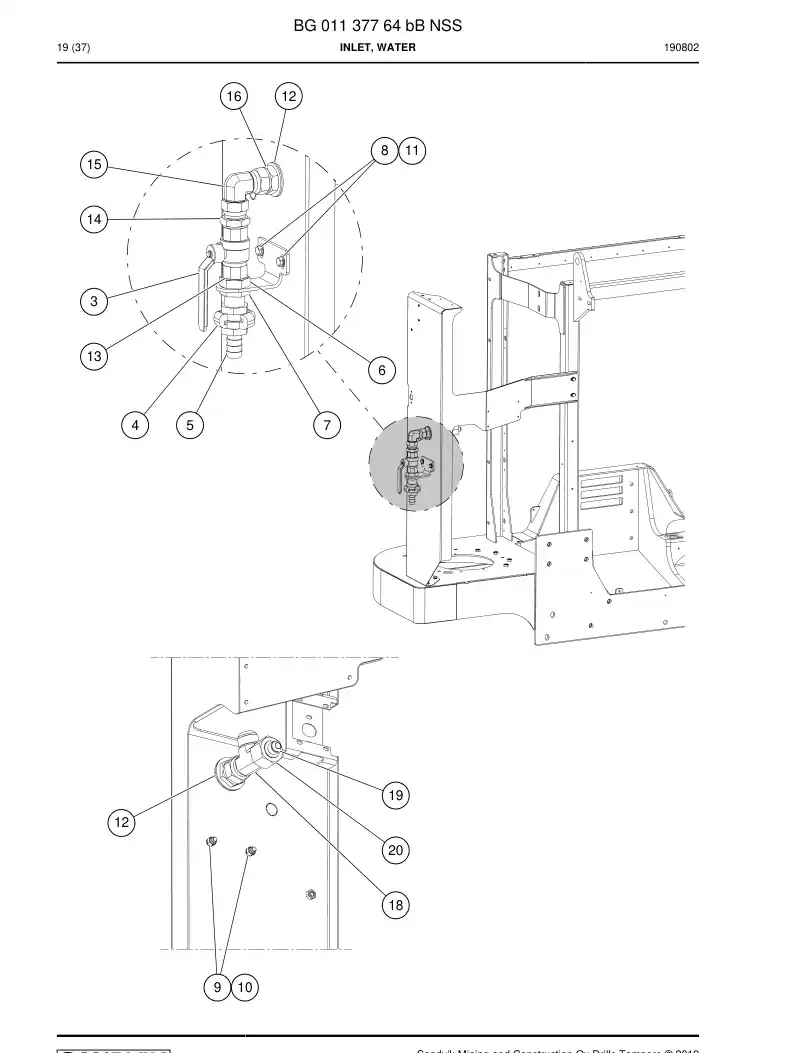 BG01137764b BG 011 377 64b Inlet, Water - Sandvik Technical Drawing