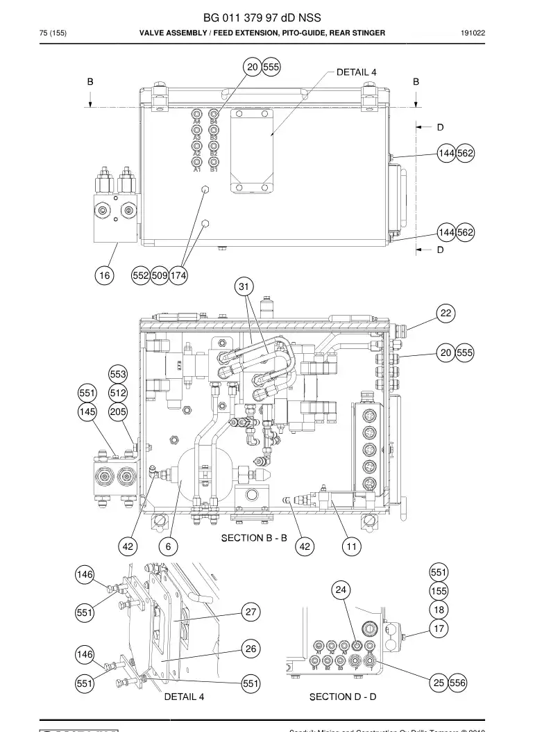 BG01137997d BG 011 379 97d Valve assembly - Sandvik Technical Drawing