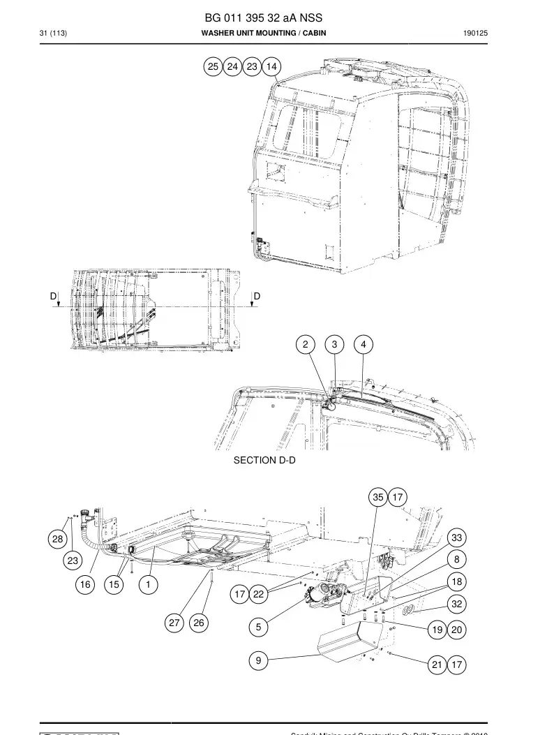BG01139532a BG 011 395 32a Washer Unit mounting - Sandvik Technical Drawing