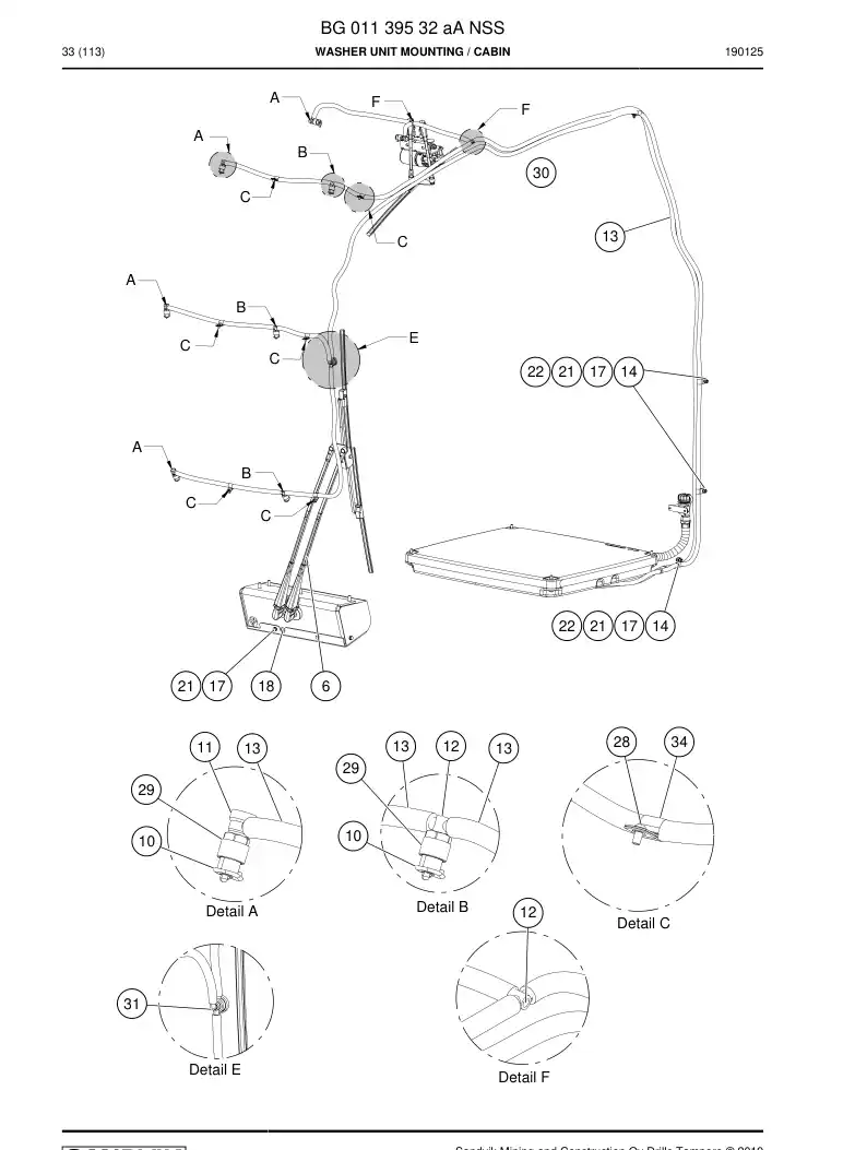 BG01139532b BG 011 395 32b Washer Unit mounting - Sandvik Technical Drawing