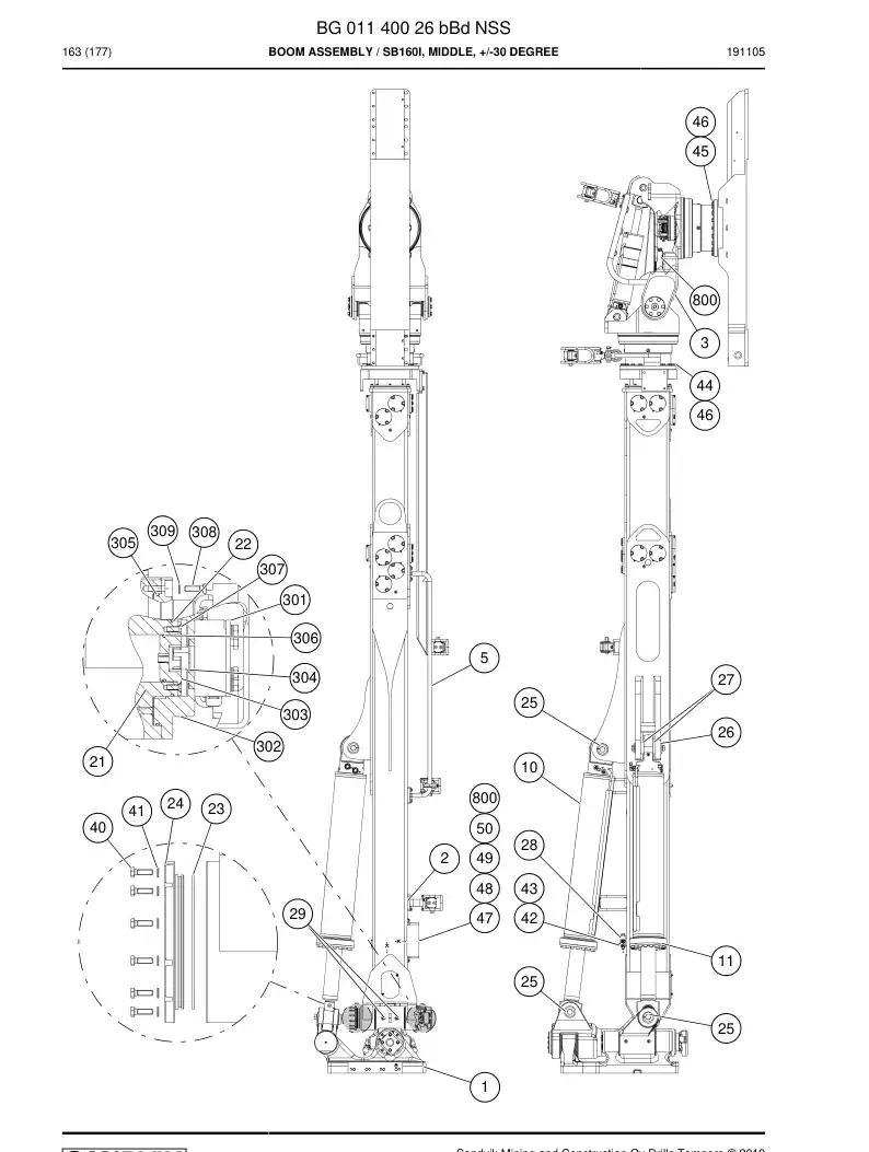 BG01140026b BG 011 400 26b Boom Assembly - Sandvik Technical Drawing
