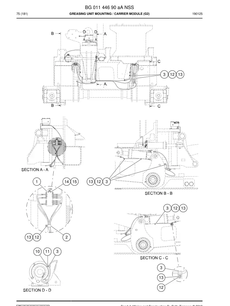 BG01144690a BG 011 446 90a Greasing Unit mounting - Sandvik Technical Drawing