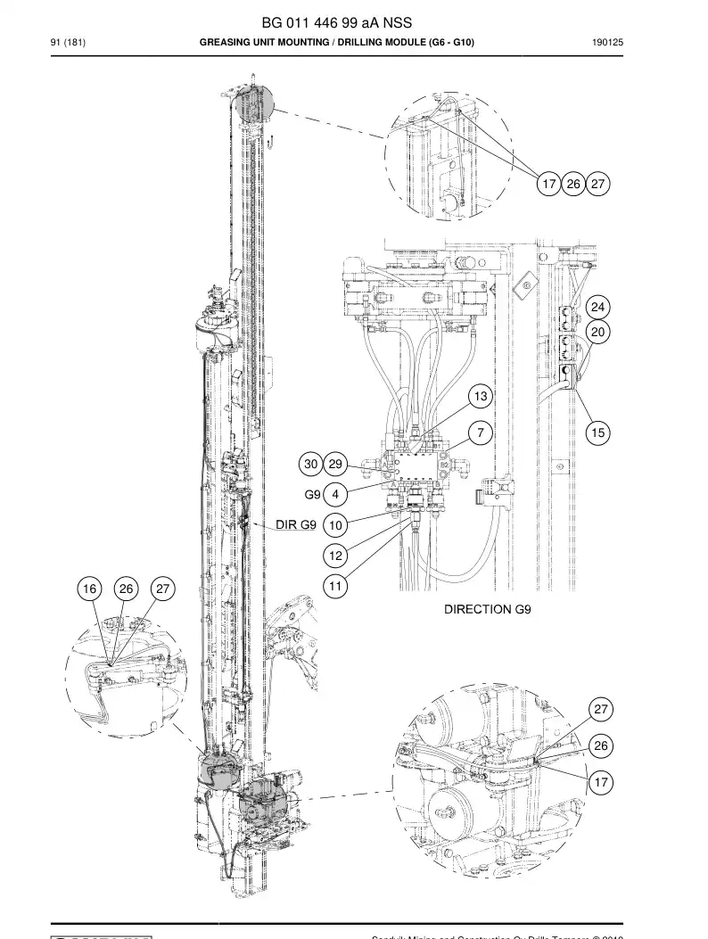 BG01144699a BG 011 446 99a Greasing Unit mounting - Sandvik Technical Drawing