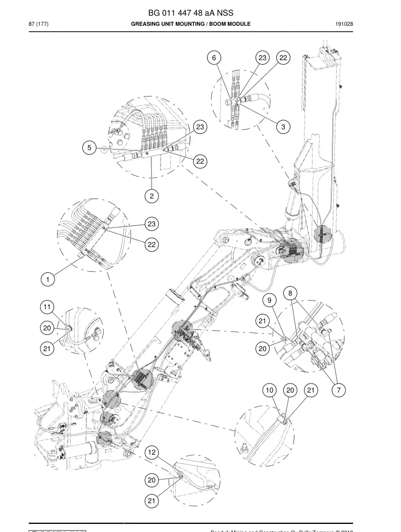 BG01144748a BG 011 447 48a Greasing Unit mounting - Sandvik Technical Drawing