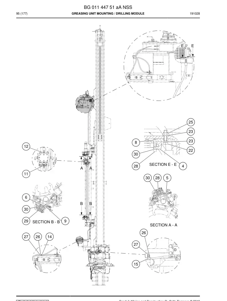 BG01144751a BG 011 447 51a Greasing Unit mounting - Sandvik Technical Drawing