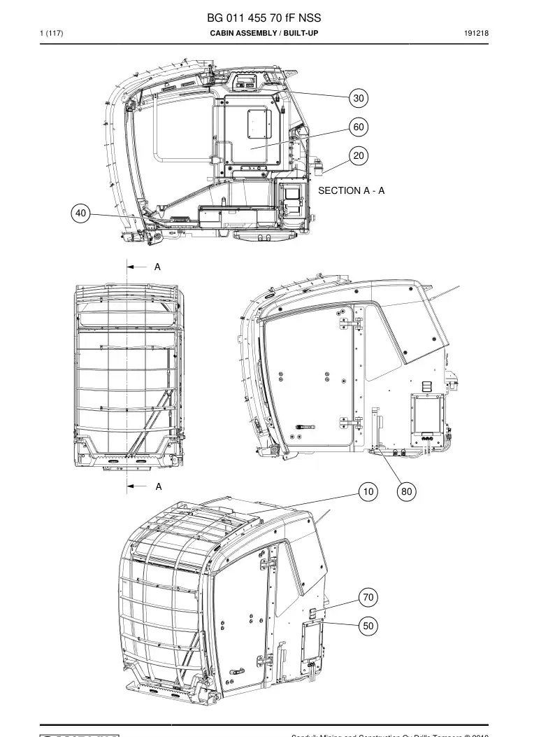 BG01145570f BG 011 455 70f Cabin Assembly - Sandvik Technical Drawing