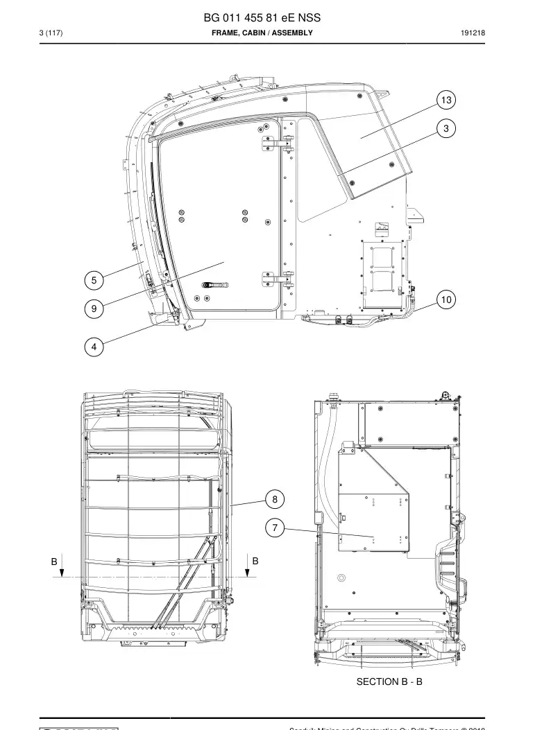 BG01145581e BG 011 455 81e Frame, Cabin - Sandvik Technical Drawing