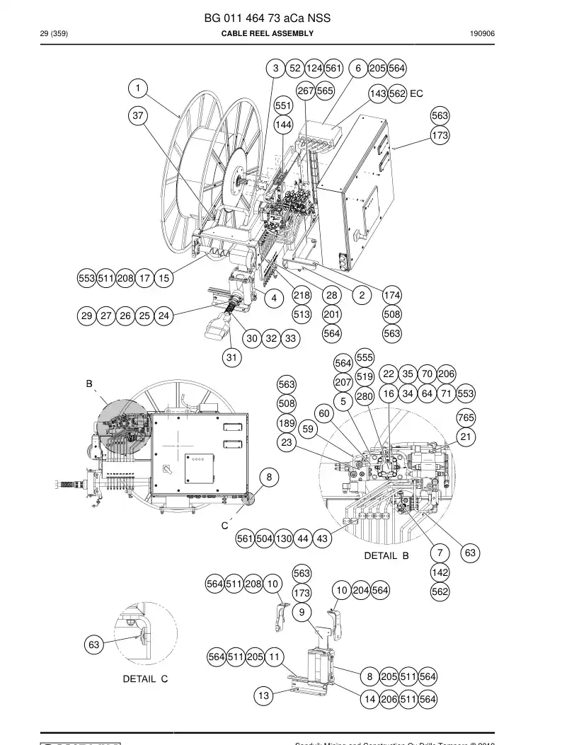 BG01146473a BG 011 464 73a Cable Reel Assembly - Sandvik Technical Drawing