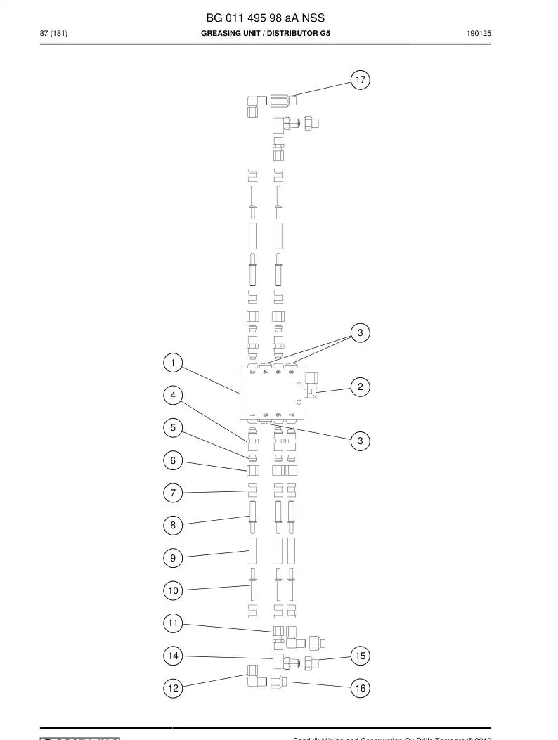 BG01149598a BG 011 495 98a Greasing Unit - Sandvik Technical Drawing