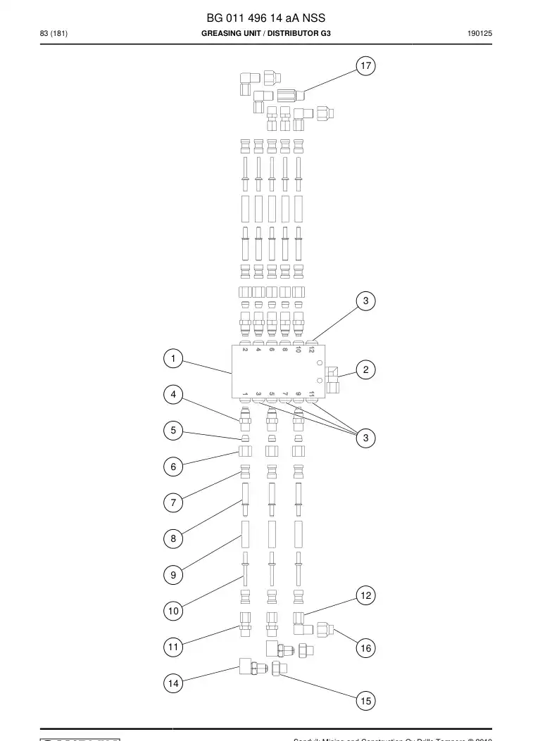 BG01149614a BG 011 496 14a Greasing Unit - Sandvik Technical Drawing