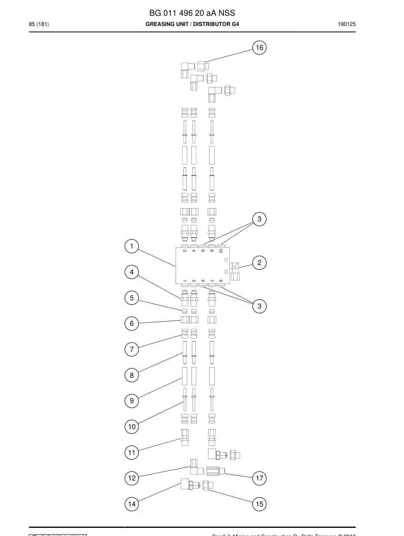 BG01149620a BG 011 496 20a Greasing Unit - Sandvik Technical Drawing