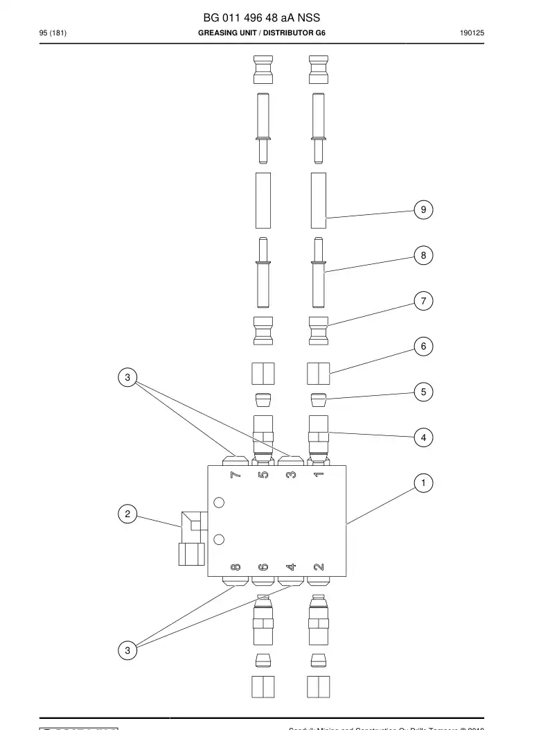 BG01149648a BG 011 496 48a Greasing Unit - Sandvik Technical Drawing