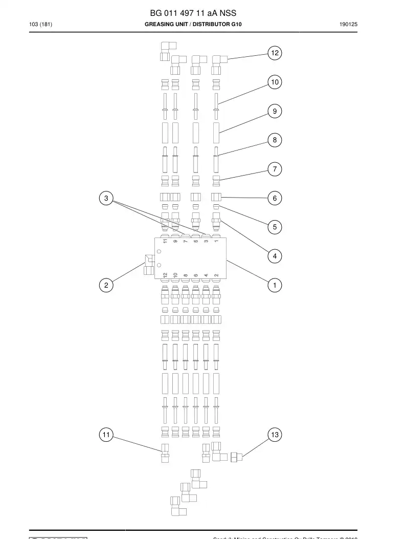 BG01149711a BG 011 497 11a Greasing Unit - Sandvik Technical Drawing