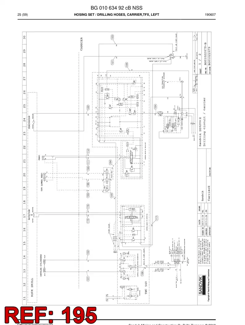 BG01151327a BG 011 513 27a Hose Assembly, Hydraulic - Sandvik Technical Drawing