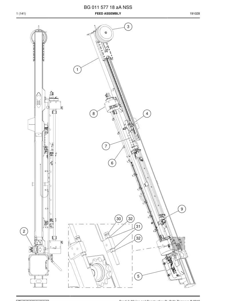 BG01157718a BG 011 577 18a Feed Assembly - Sandvik Technical Drawing