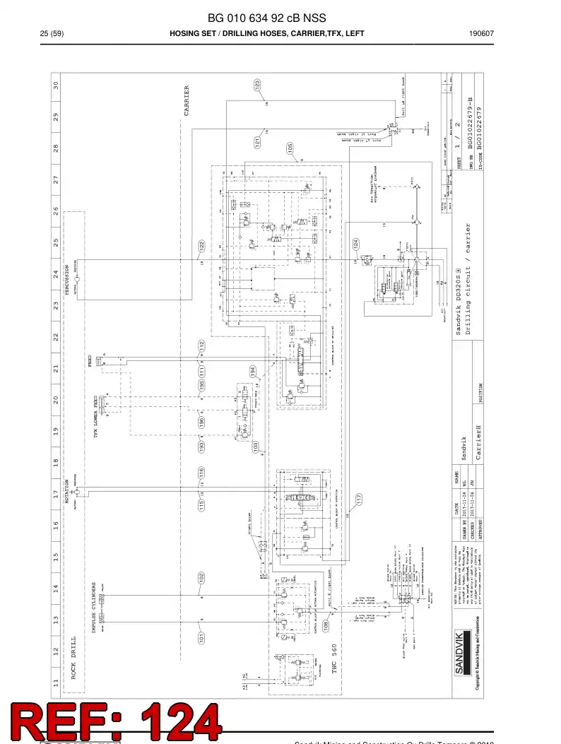 BG01161918a BG 011 619 18a Hose Assembly, Hydraulic - Sandvik Technical Drawing