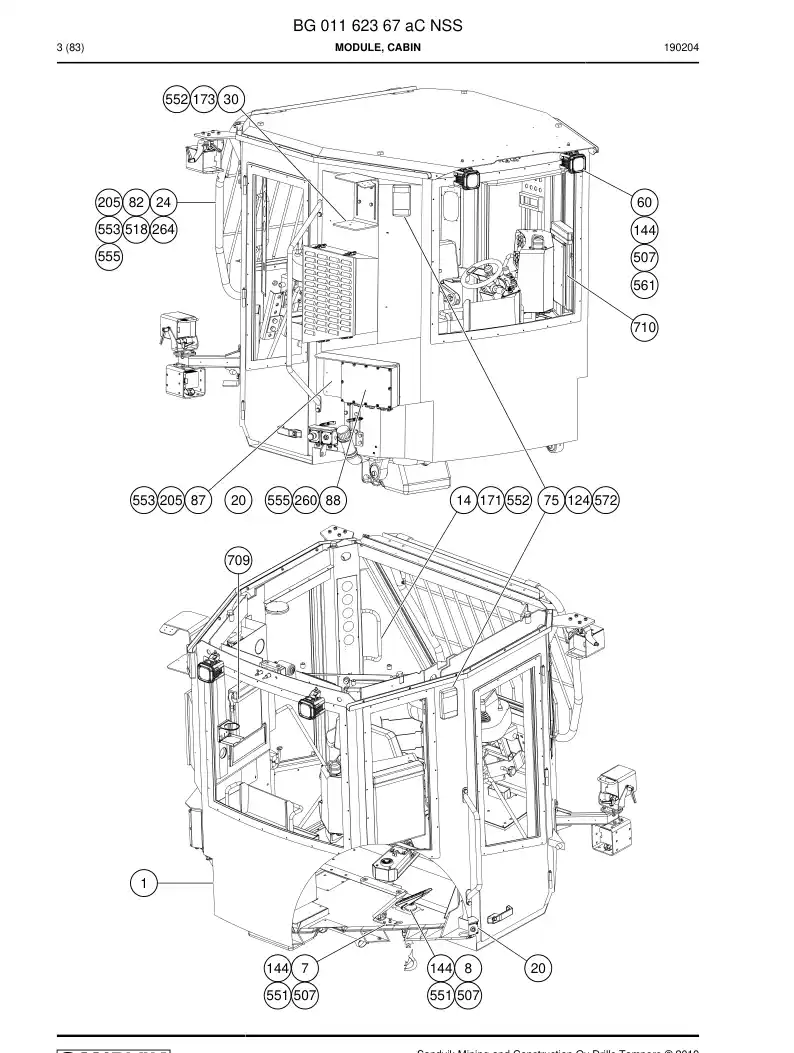 BG01162367a BG 011 623 67a MDULO, CABINA - Sandvik Technical Drawing