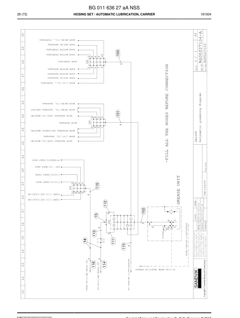 BG01163627a BG 011 636 27a Hosing Set - Sandvik Technical Drawing