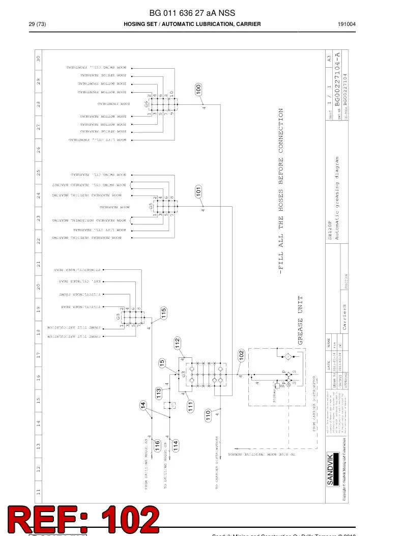 BG01163632a BG 011 636 32a Hose Assembly, Hydraulic - Sandvik Technical Drawing