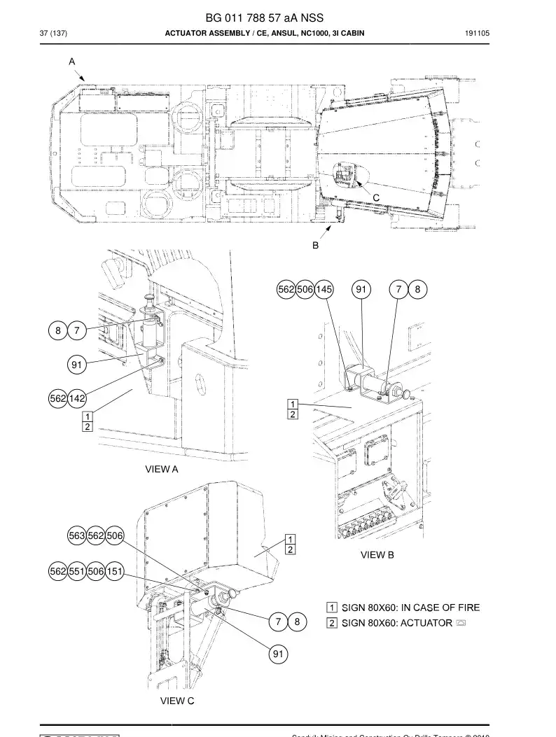 BG01178857a BG 011 788 57a Actuator Assembly - Sandvik Technical Drawing
