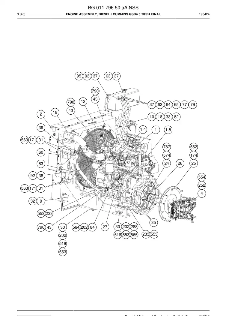 BG01179650a BG 011 796 50a Engine Assembly, Diesel - Sandvik Technical Drawing