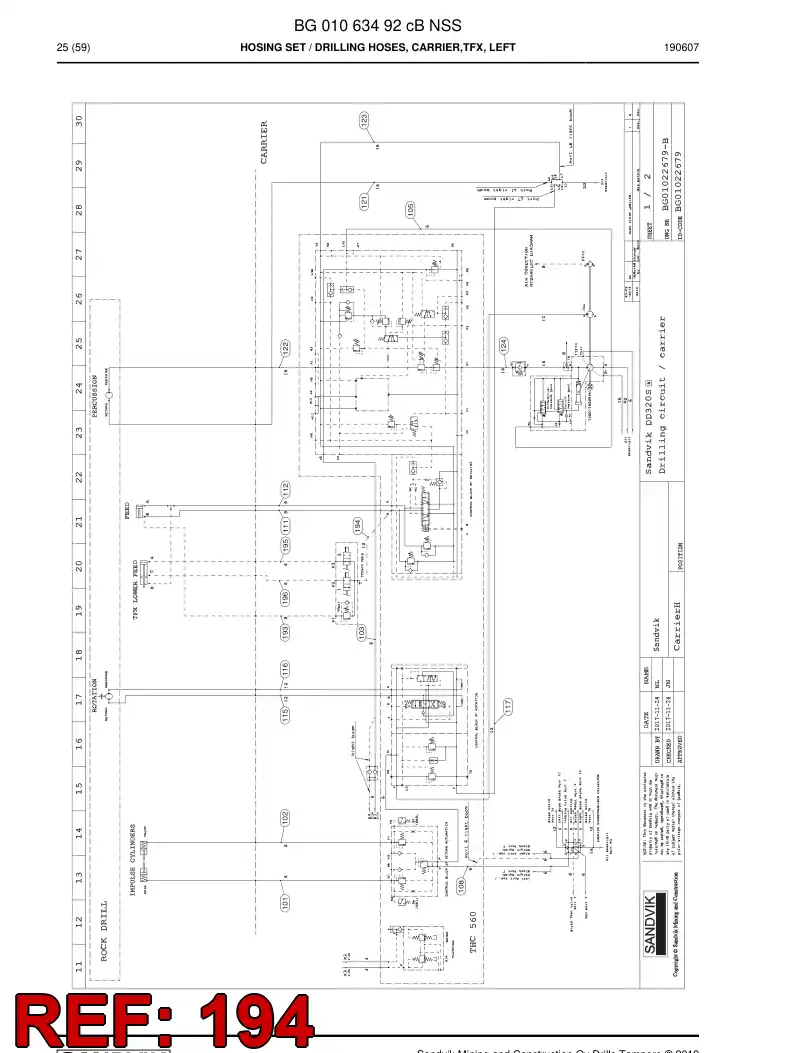 BG01179728b BG 011 797 28b Hose Assembly, Hydraulic - Sandvik Technical Drawing