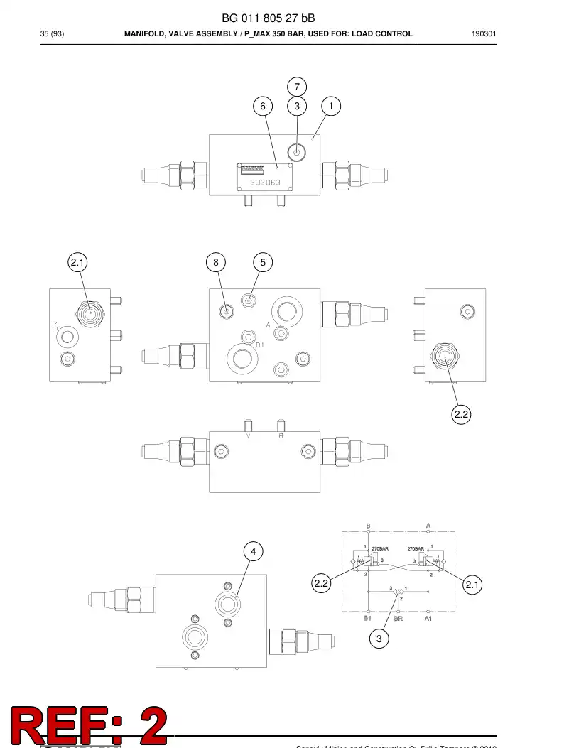 BG01180592a BG 011 805 92a Valve, Counterbalance - Sandvik Technical Drawing