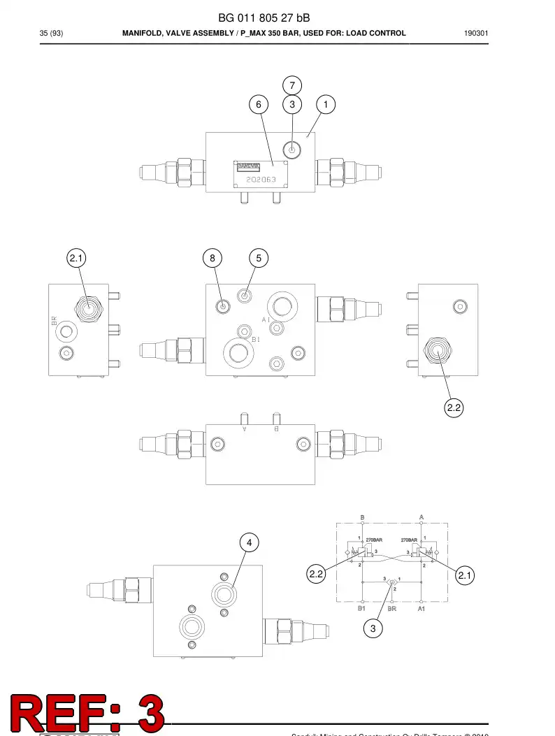 BG01180597a BG 011 805 97a VLVULA, ALTERNADORA - Sandvik Technical Drawing