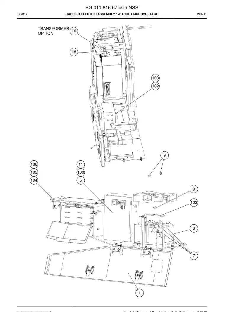 BG01181667b BG 011 816 67b Carrier Electric Assembly - Sandvik Technical Drawing