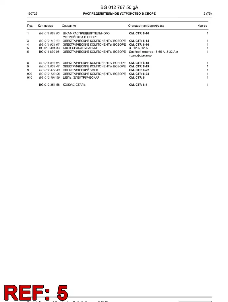 BG01183096a BG 011 830 96a Electric Components Assembly - Sandvik Technical Drawing