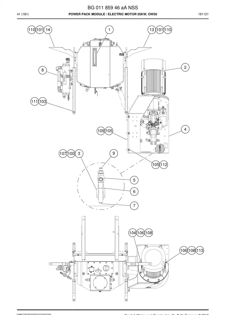 BG01185946a BG 011 859 46a Power Pack Module - Sandvik Technical Drawing
