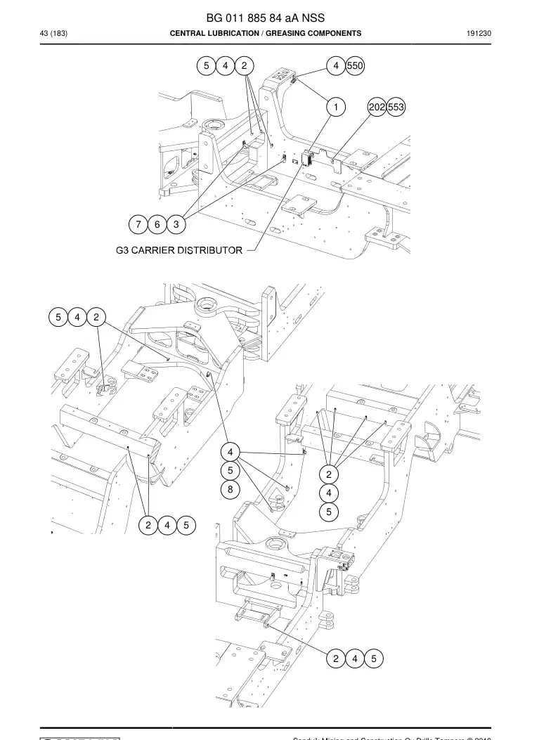 BG01188584a BG 011 885 84a Central Lubrication - Sandvik Technical Drawing