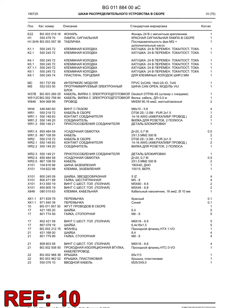 BG01190730a BG 011 907 30a Wiring Harness Assembly - Sandvik Technical Drawing