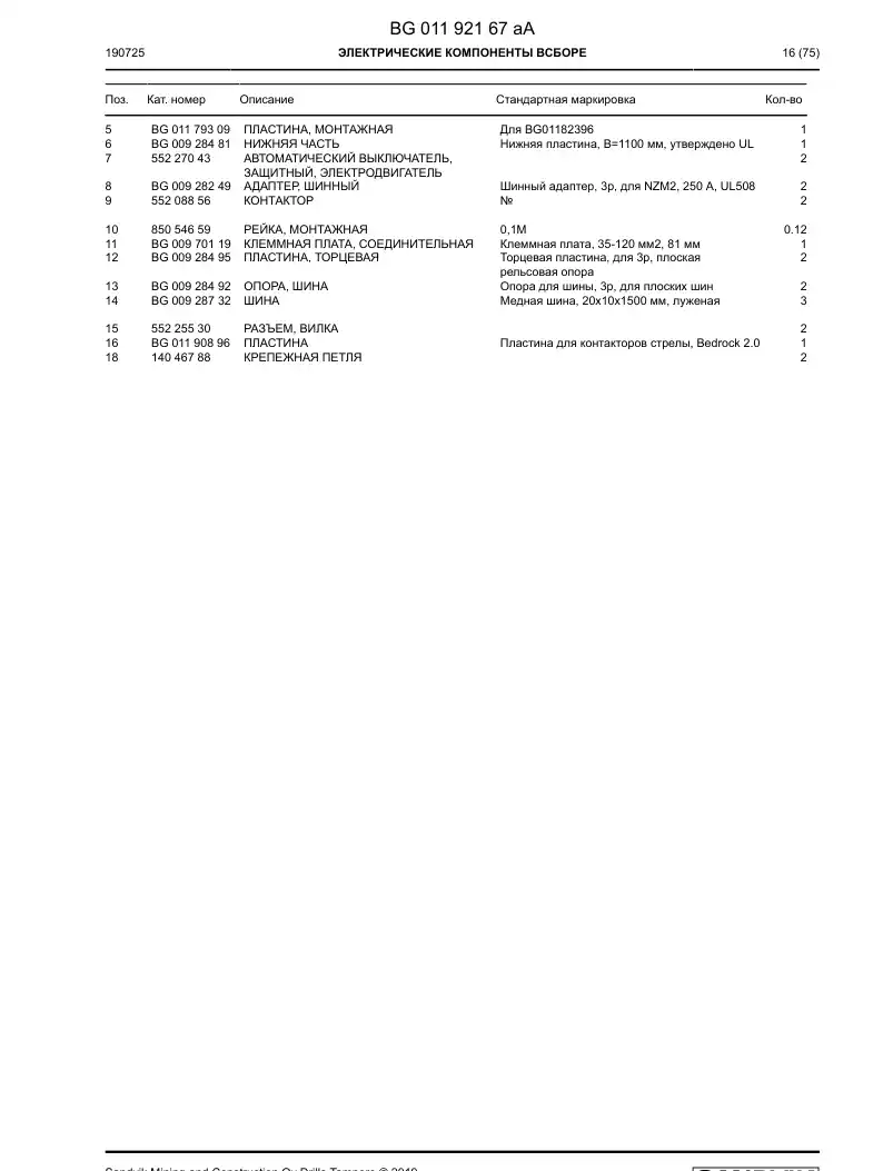 BG01192167a BG 011 921 67a Electric Components Assembly - Sandvik Technical Drawing