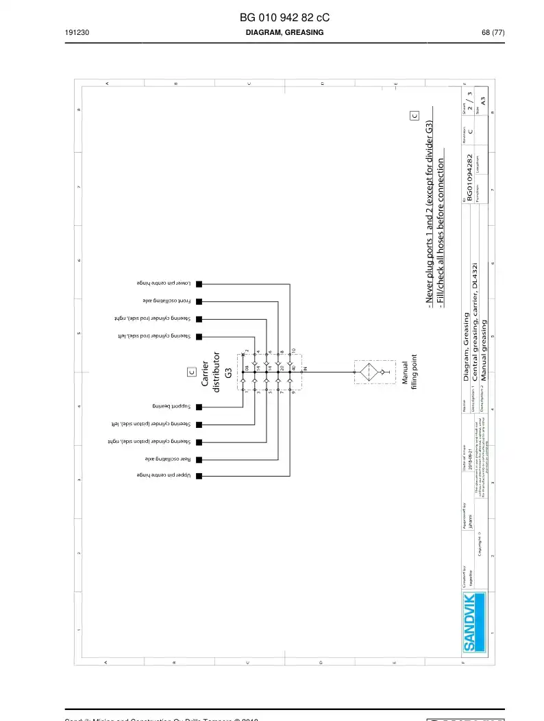 BG01194854a BG 011 948 54a Hose Assembly, Hydraulic - Sandvik Technical Drawing