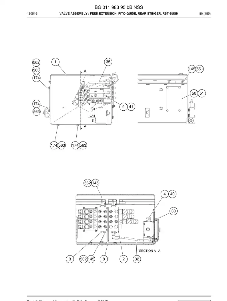 BG01198395b BG 011 983 95b Valve Assembly - Sandvik Technical Drawing