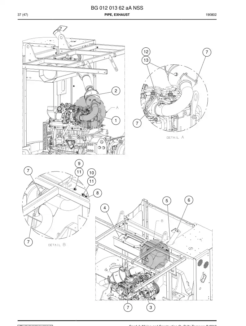 BG01201362a BG 012 013 62a Pipe, Exhaust - Sandvik Technical Drawing