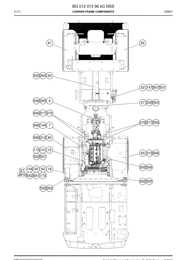 BG01201396b BG 012 013 96b Carrier Frame Components - Sandvik Technical Drawing