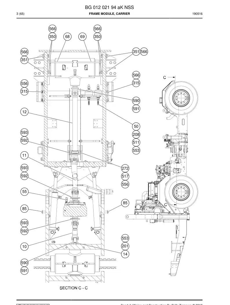 BG01202194a BG 012 021 94a Frame Module, Carrier - Sandvik Technical Drawing