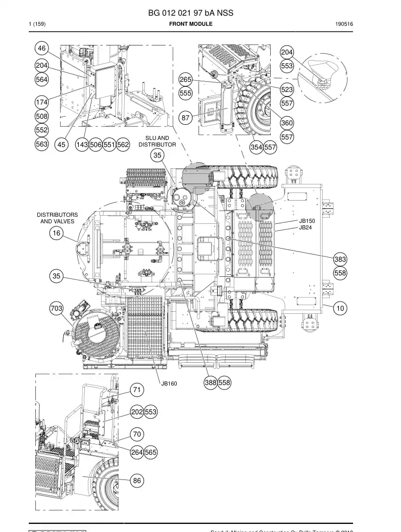 BG01202197b BG 012 021 97b Front module - Sandvik Technical Drawing