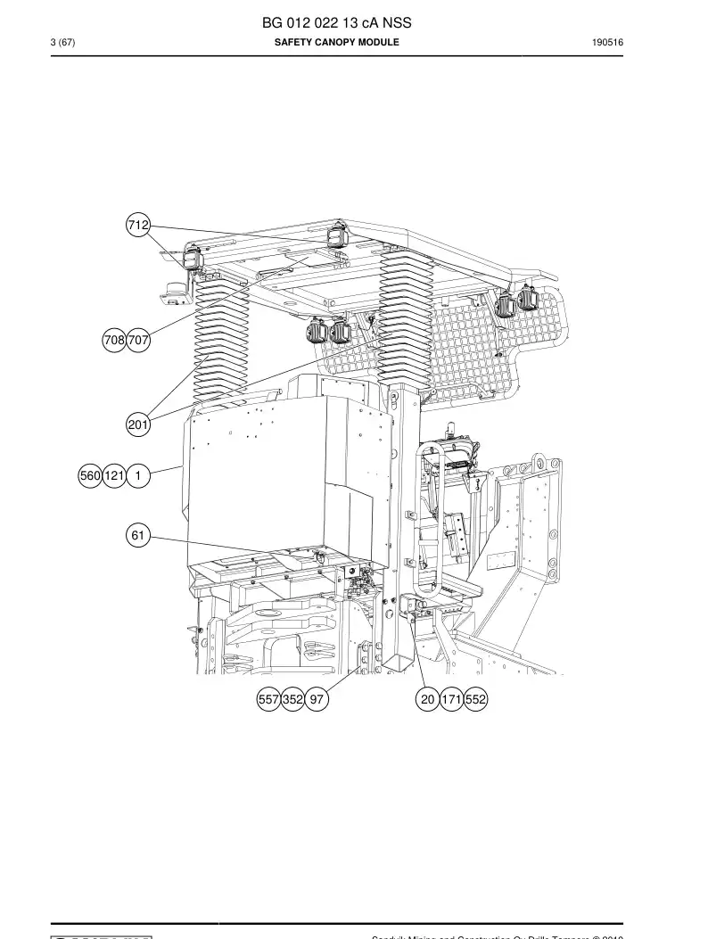 BG01202213c BG 012 022 13c Safety canopy module - Sandvik Technical Drawing