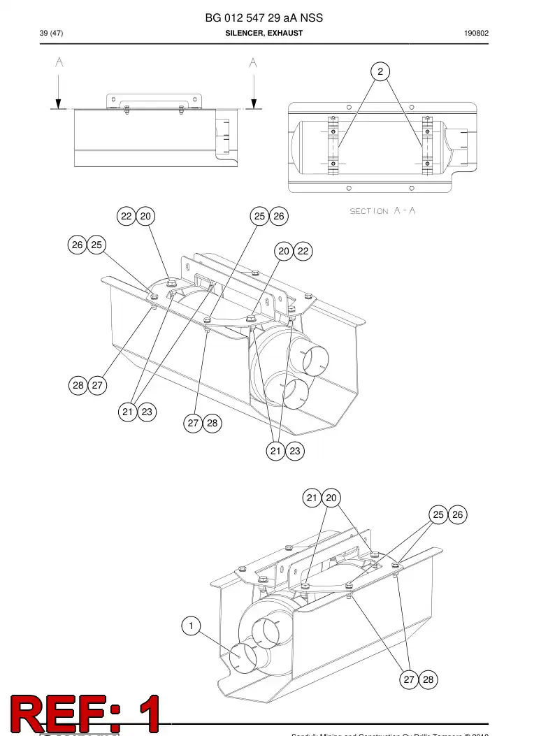BG01203180a BG 012 031 80a Exhaust Muffler - Sandvik Technical Drawing