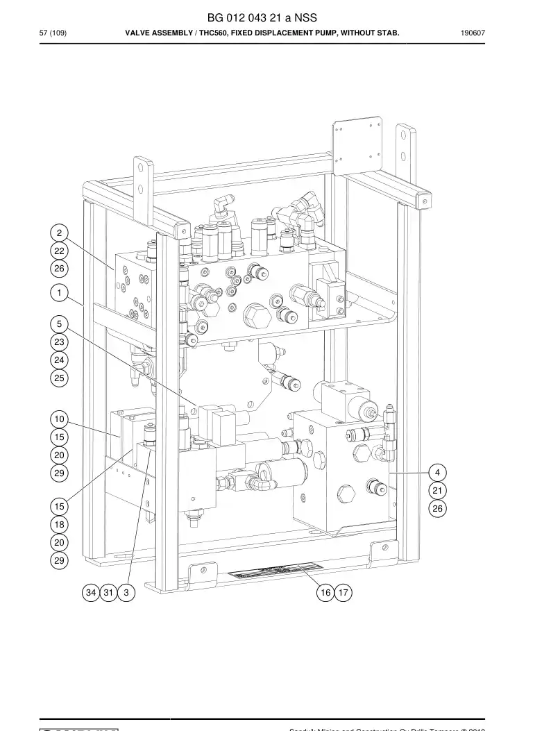 BG01204321a BG 012 043 21a Valve Assembly - Sandvik Technical Drawing