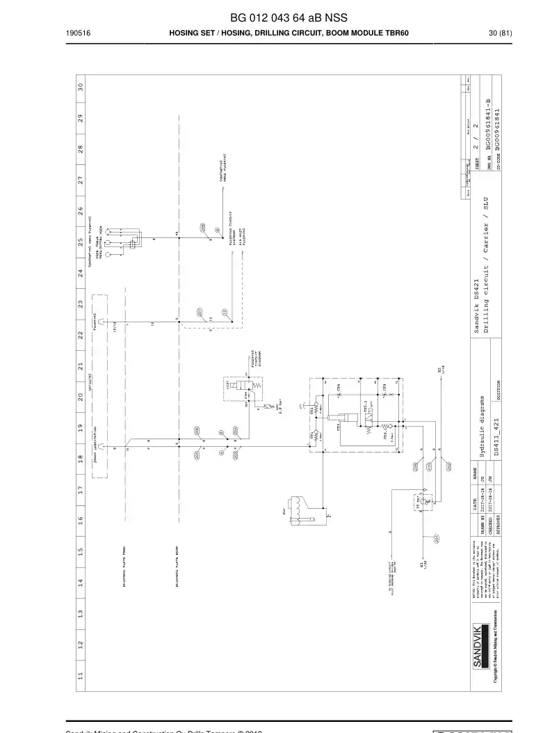 BG01204364a BG 012 043 64a HOSE SET - Sandvik Technical Drawing