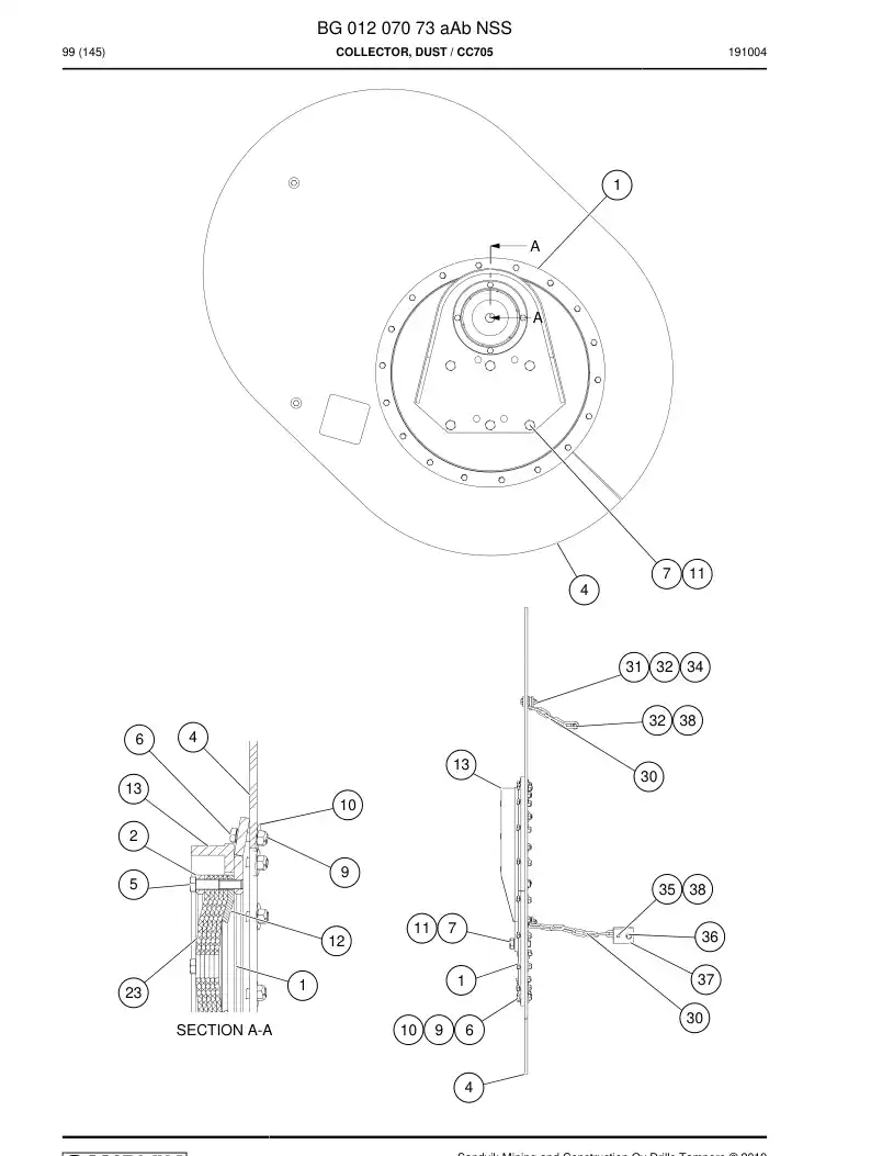 BG01207073a BG 012 070 73a Collector, Dust - Sandvik Technical Drawing