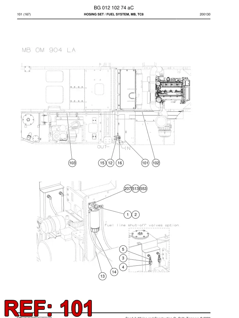 BG01210206a BG 012 102 06a Hose Assembly, Fuel - Sandvik Technical Drawing