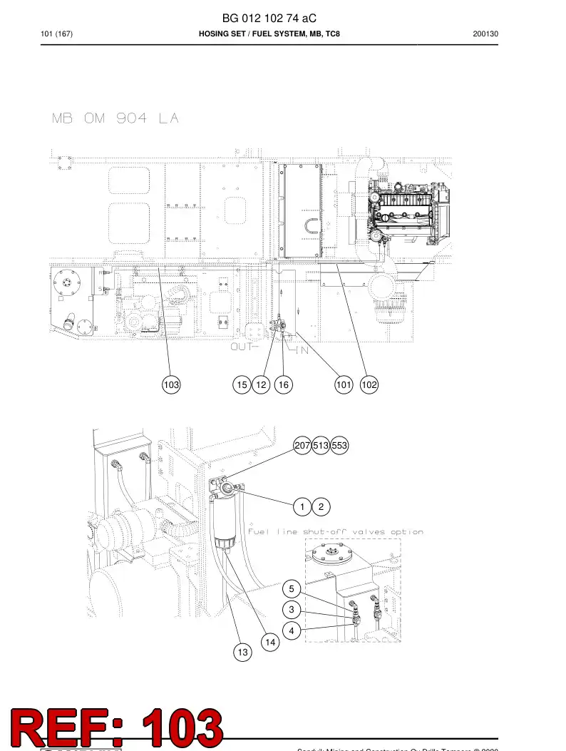 BG01210213a BG 012 102 13a Hose Assembly, Fuel - Sandvik Technical Drawing